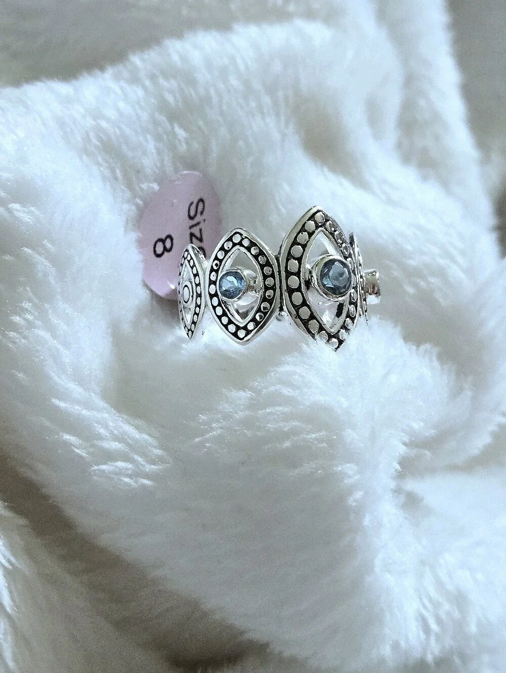 Athra Trading Inc. (ATI) Silver🤍 Ring💍 with Evil Eyes🧿 and Sky Blue🩵 Topaz